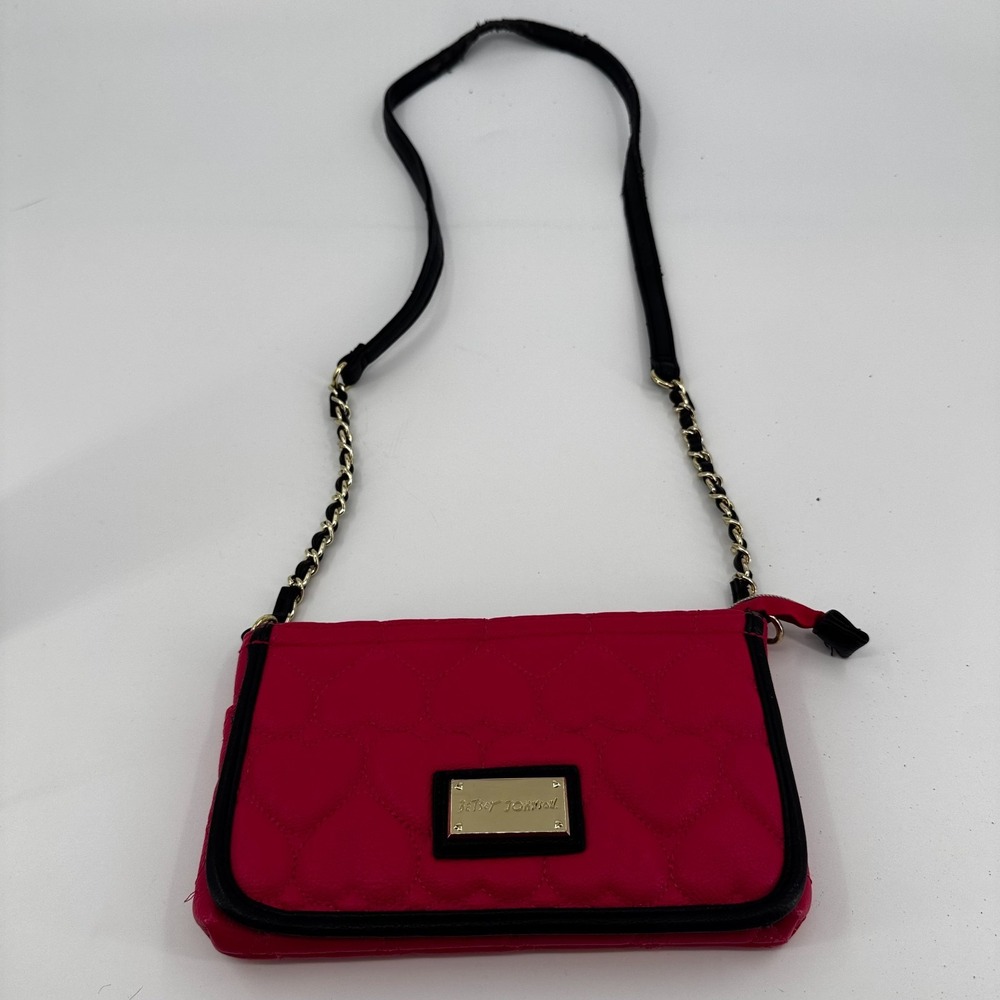 Betsey Johnson Be Mine Purse Womens Pink Black Qu… - image 1